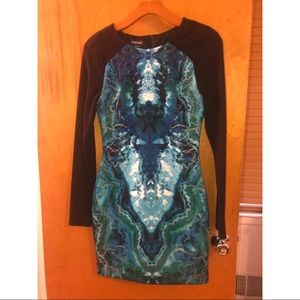 Blue and green patterned Bebe dress